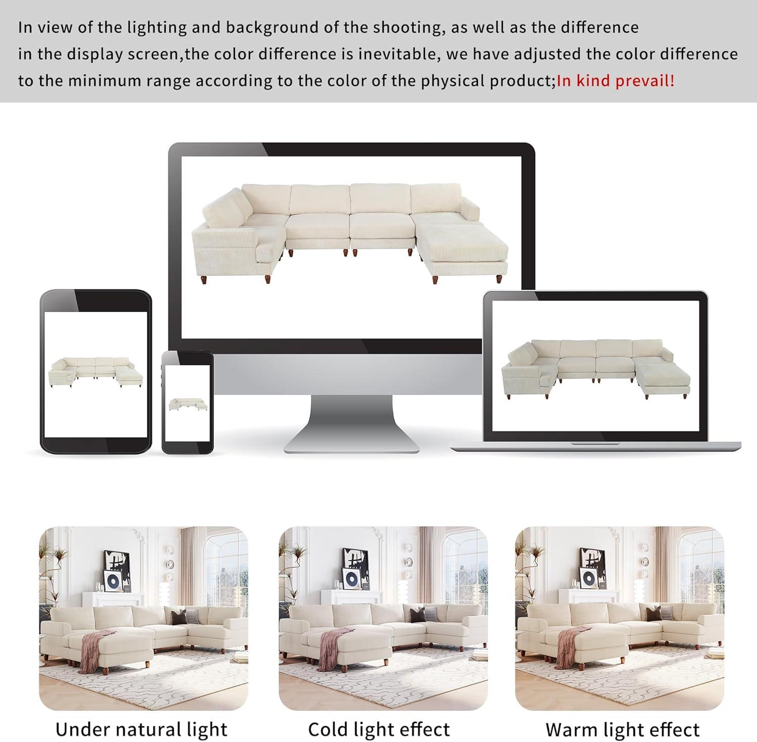 LUMISOL Large Corduroy Fabric Sofa Couch with Ottoman for Living Room, L Shaped Sectional Sofa Couch, 98" L Modular Corner Sectional Sofa for Spacious Space Office, Beige