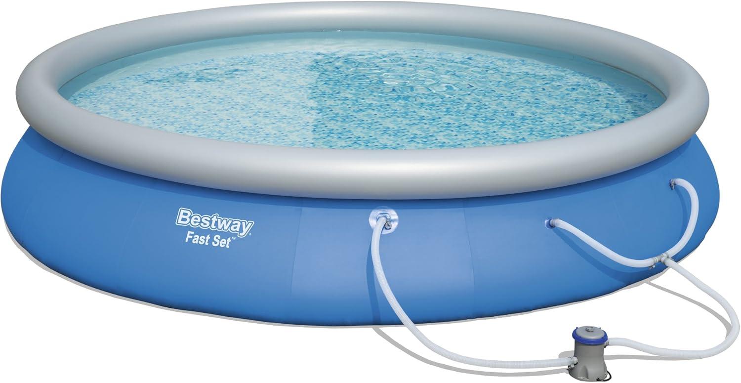 Bestway Fast Set PVC 15' Above Ground Round Inflatable Swimming Pool Set with 530 GPH Filter Pump