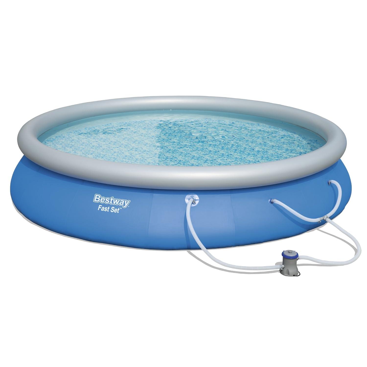 Bestway Fast Set PVC 15' Above Ground Round Inflatable Swimming Pool Set with 530 GPH Filter Pump