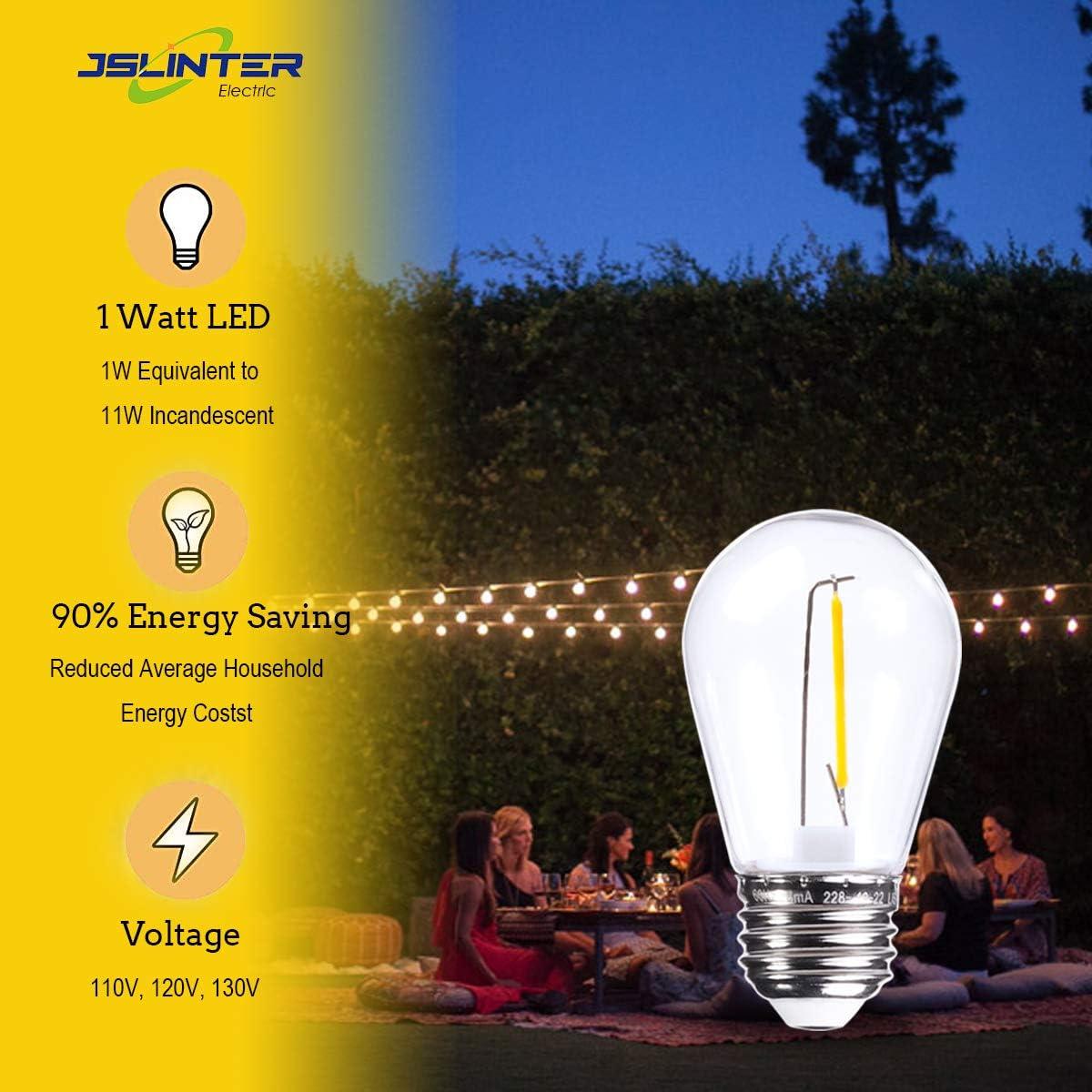 Svater Replacement Bulbs for Outdoor String Lights, 15 Pack S14 LED Bulbs for Patio, E26 Base 1W Bulb Equal to 11W Incandescent, Dimmable,Shatterproof 2700K Warm White