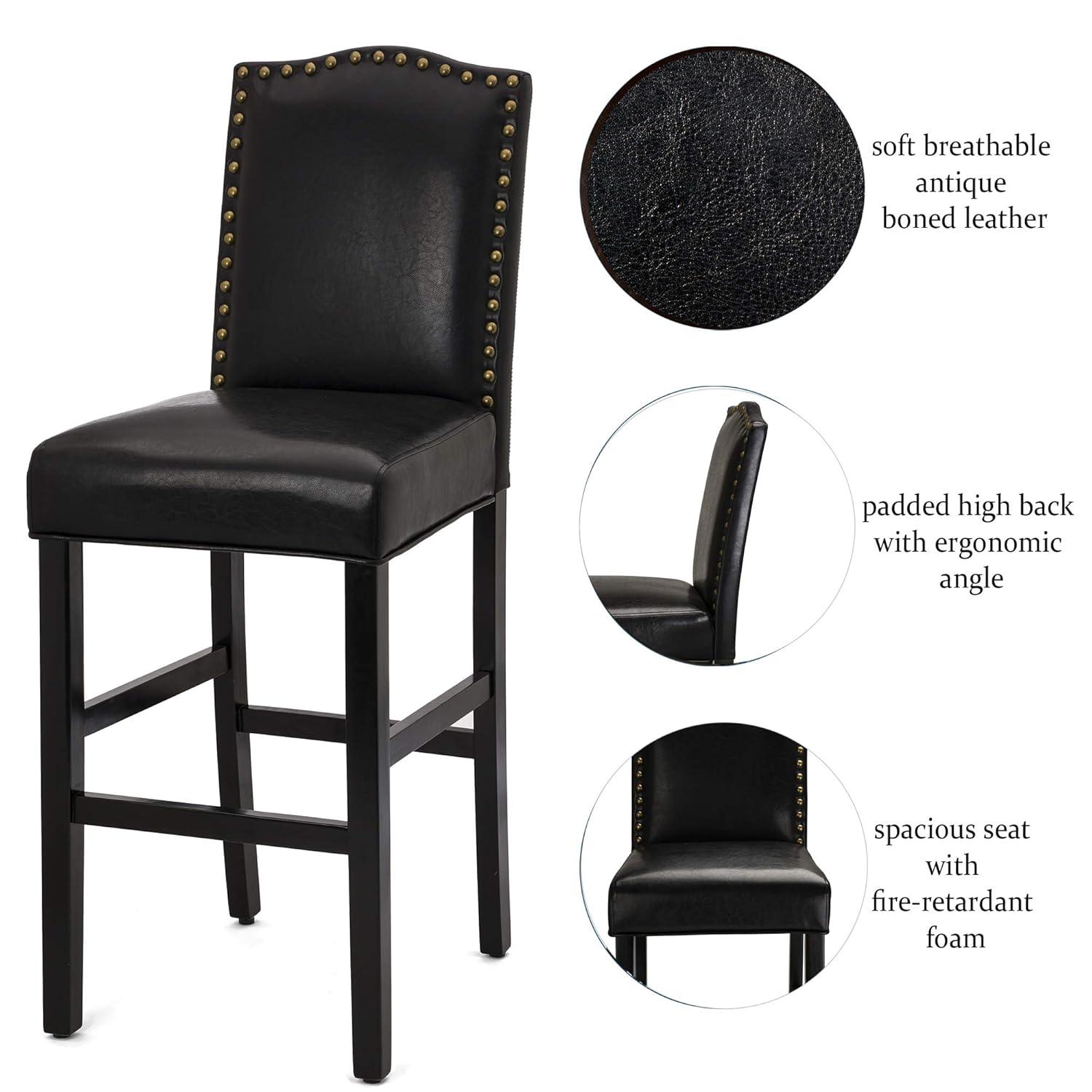 Set of 2 Upholstered PU Barstools with Studded Decor - Glitzhome
