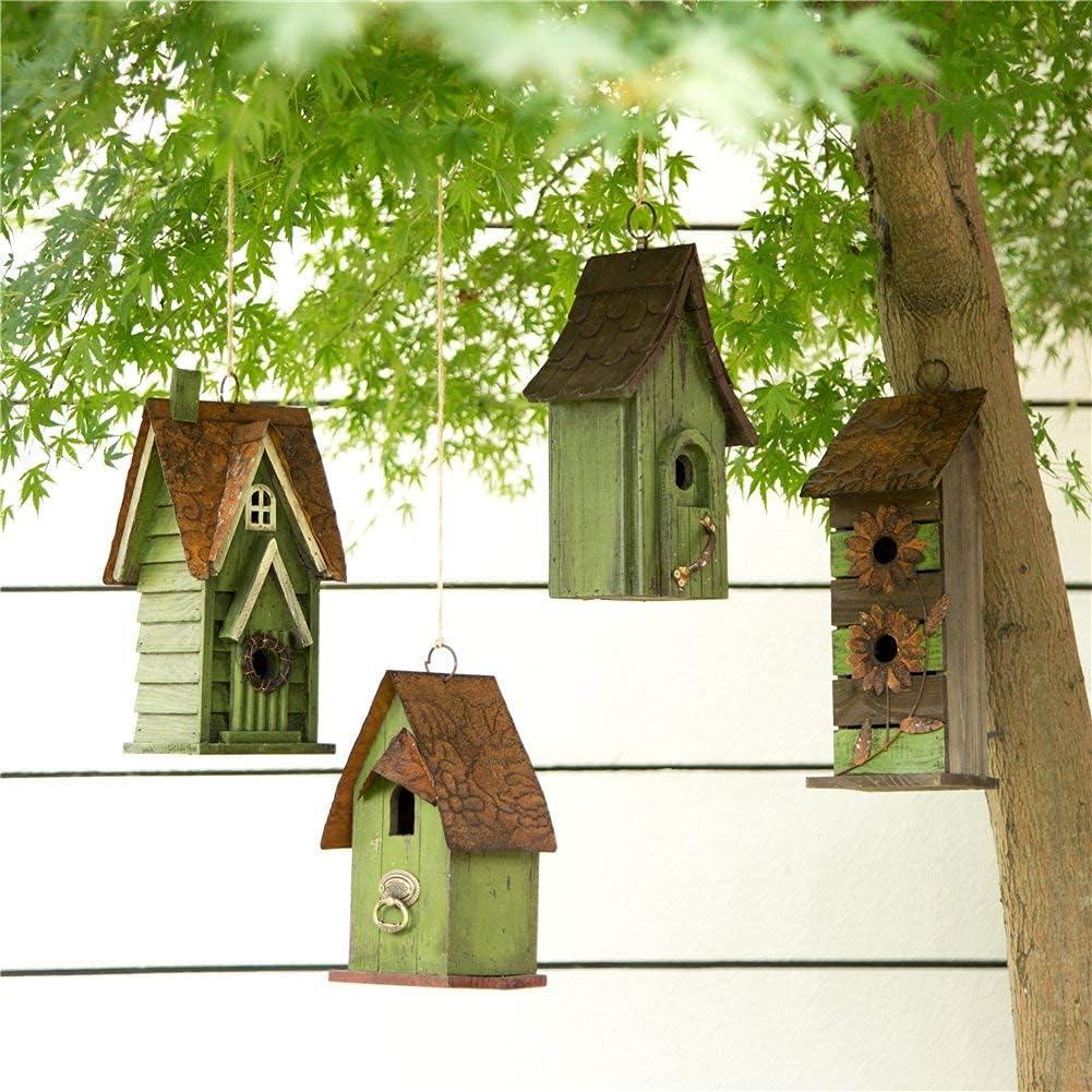 Green Hand Painted Wood Birdhouse with Distressed Details