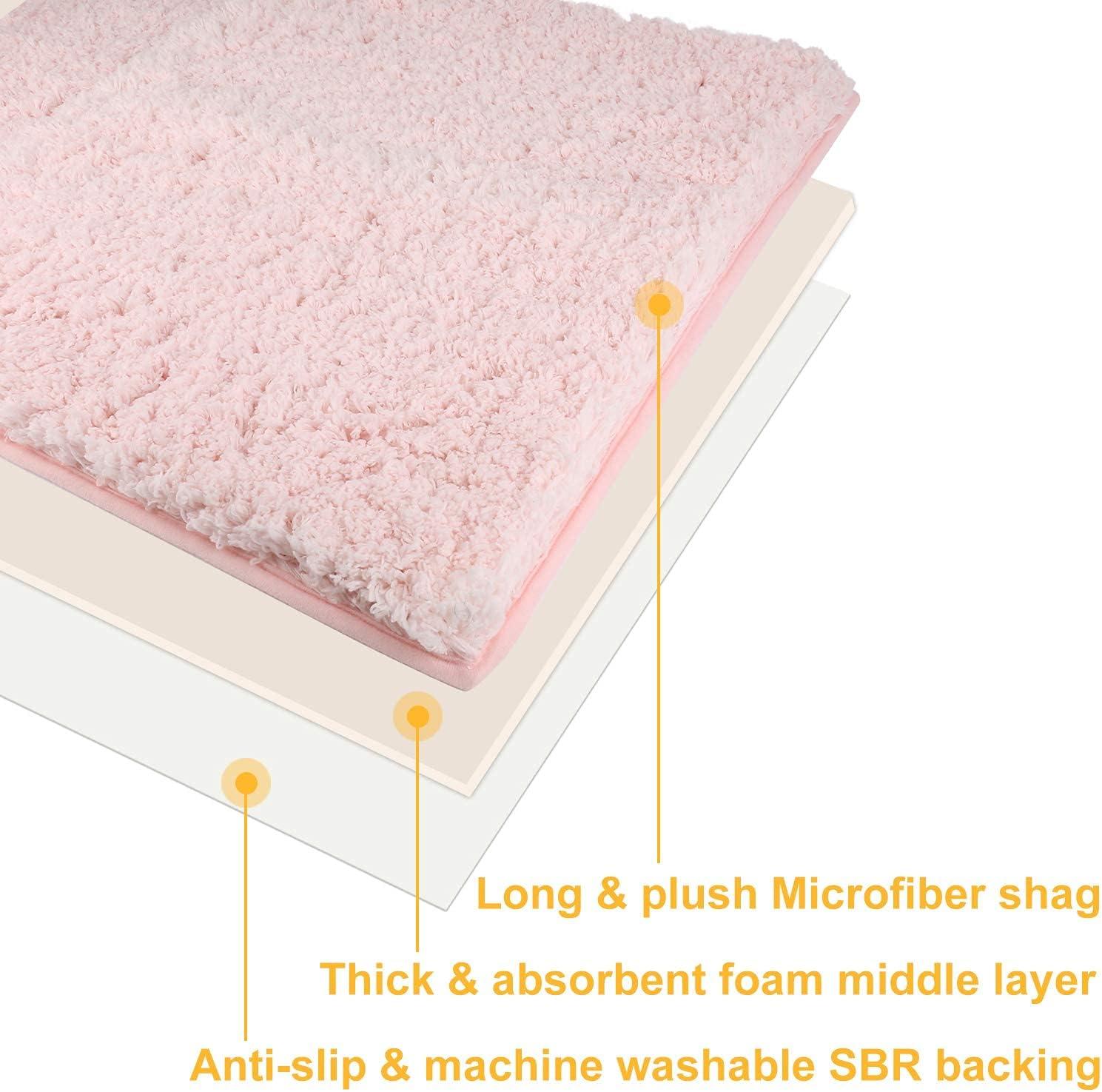 Sheepping Bathroom Rugs Microfiber Plush Bath Mat Machine Washable, Non Slip Rubber and Absorbency Bath Rugs for Bathroom Floor, Door and Sink, Rectangular Floor Mat,Light Pink,32"x 20"