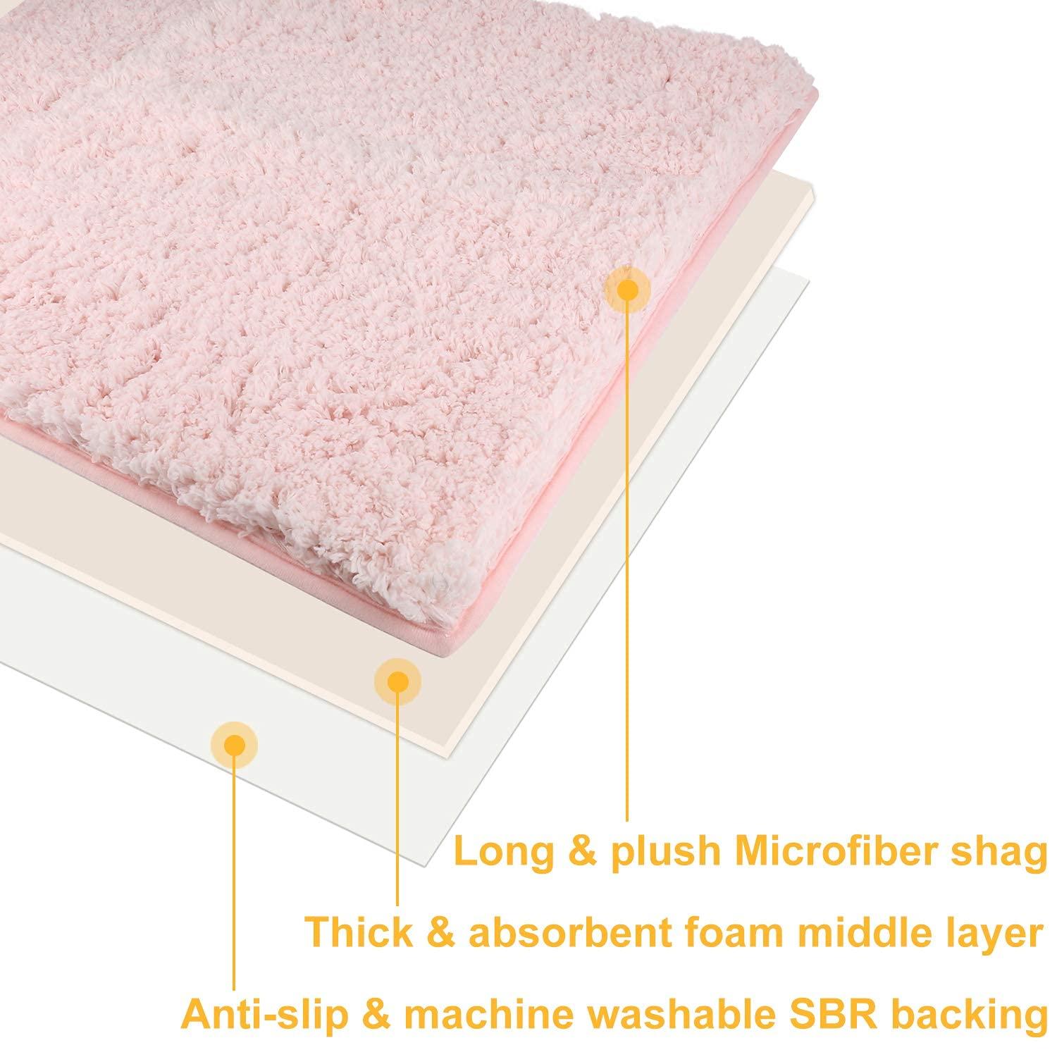 Sheepping Bathroom Rugs Microfiber Plush Bath Mat Machine Washable, Non Slip Rubber and Absorbency Bath Rugs for Bathroom Floor, Door and Sink, Rectangular Floor Mat,Light Pink,32"x 20"