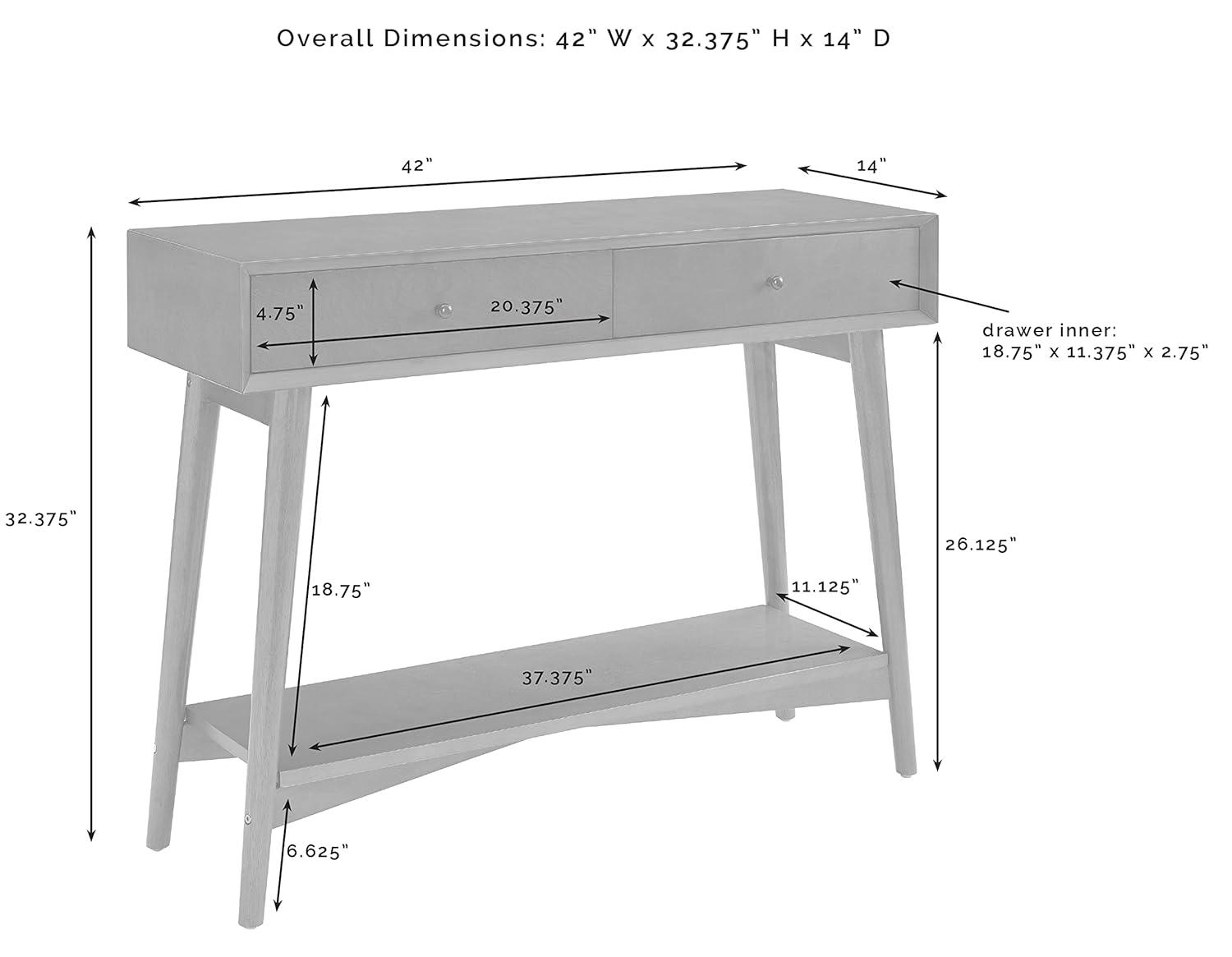 Crosley Landon Console Table Acorn: Mid-Century Modern Design, Hardwood with Open Shelf & Drawer