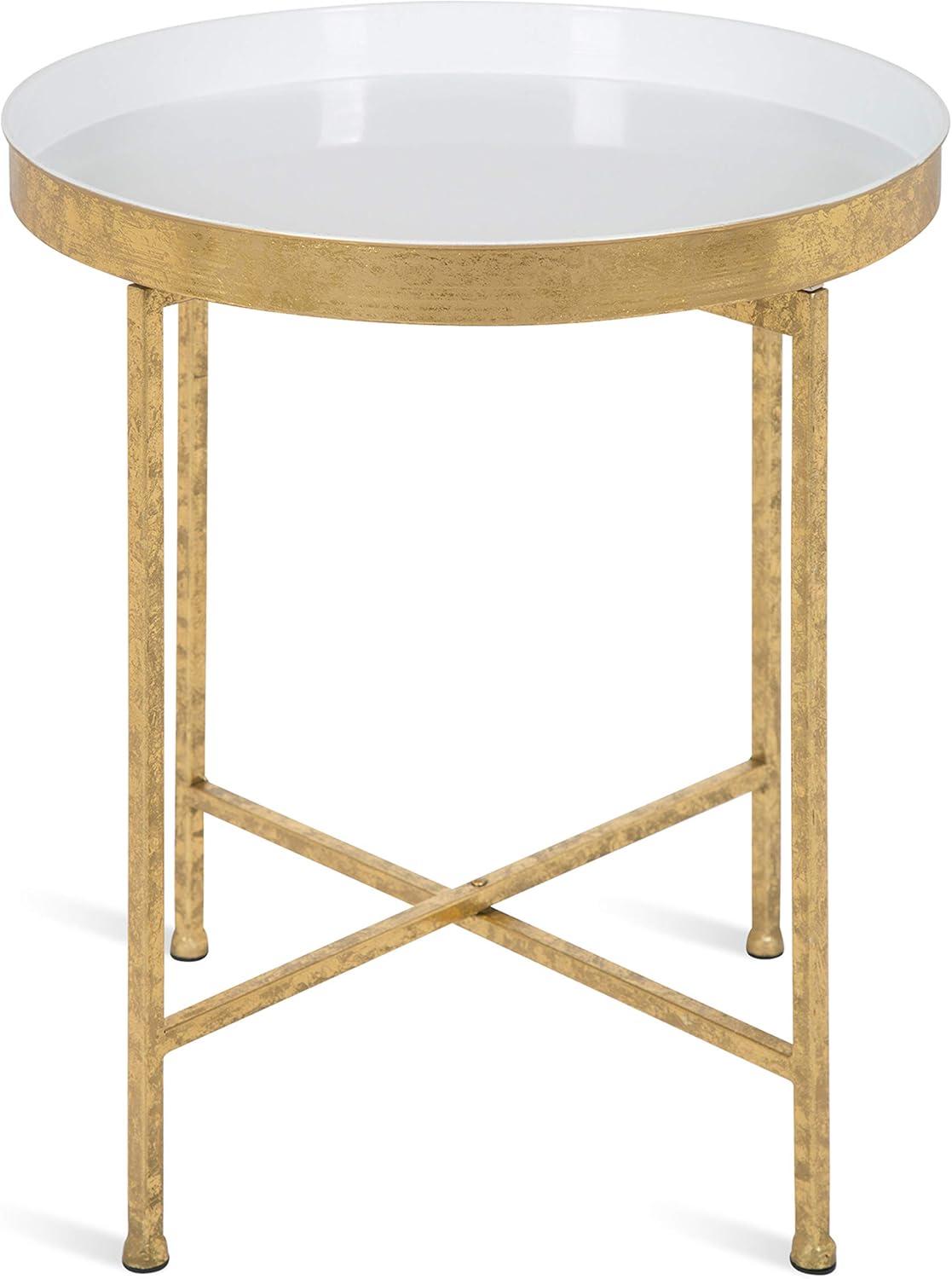 Celia Round White and Gold Metal Mirrored Side Table, 21"