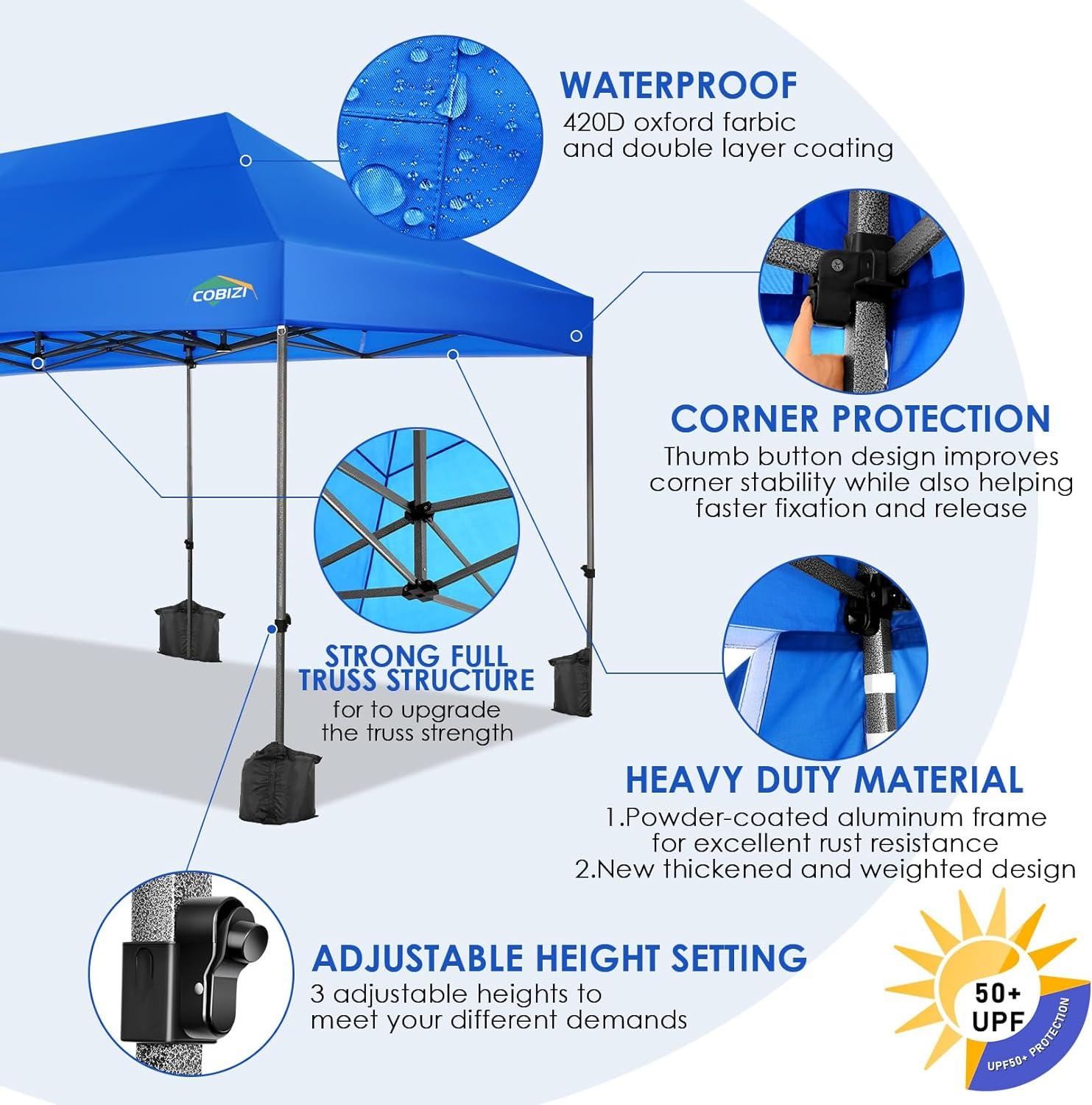 HOTEEL 10'x20' Pop Up Canopy Anti-UV Waterproof Heavy Duty Outdoor Tent Portable Party Wedding Instant Canopy Shelter All Season Tent Gazebo with 6 Removable Sidewalls, 4 Sandbags, Roller Bag, Blue