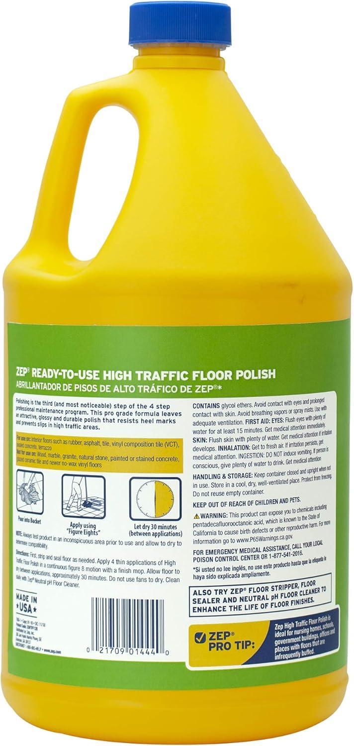 Zep High Traffic Clear Green Vinyl Floor Polish, 128 oz