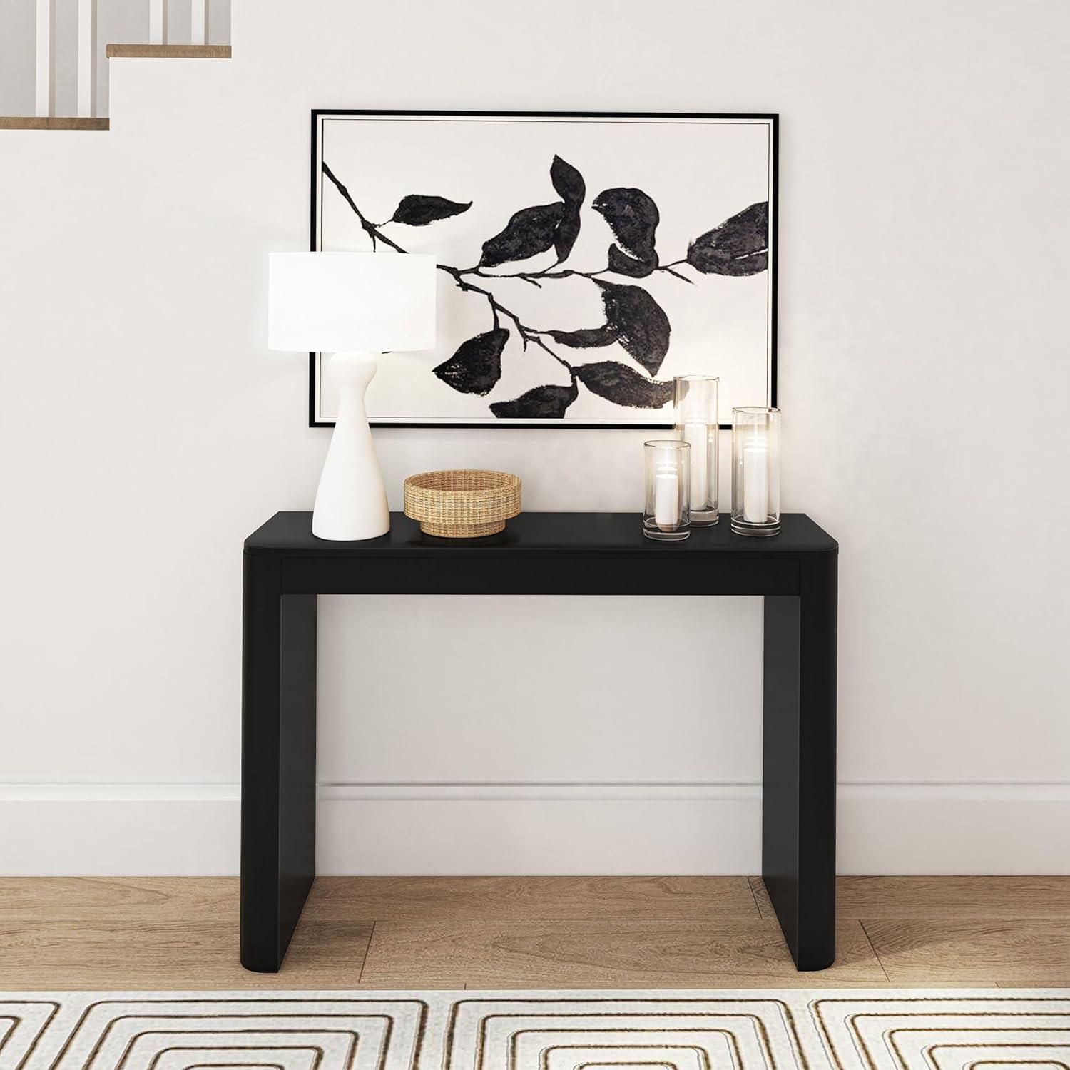 Plank+Beam 46" Solid Wood Console Table, Conture Rounded Edge Sofa Table, Narrow Entryway Table, Console Tables for Entryway, Black