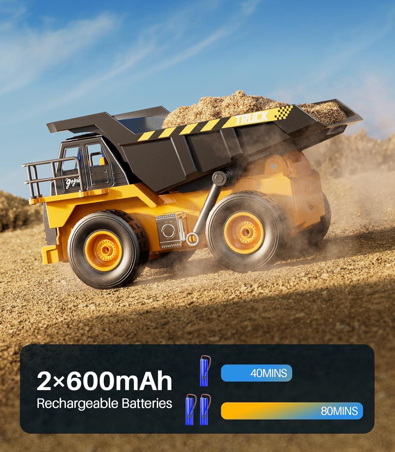 Geyiie Remote Control Dump Truck Toys, RC Construction Vehicles for Boys, RC Tractor Kids Birthday Party Favor Gift for 8-12 Years Old