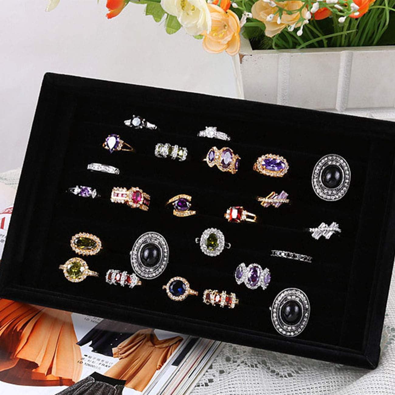 Black Velvet 7-Slot Rectangular Jewelry Organizer Tray