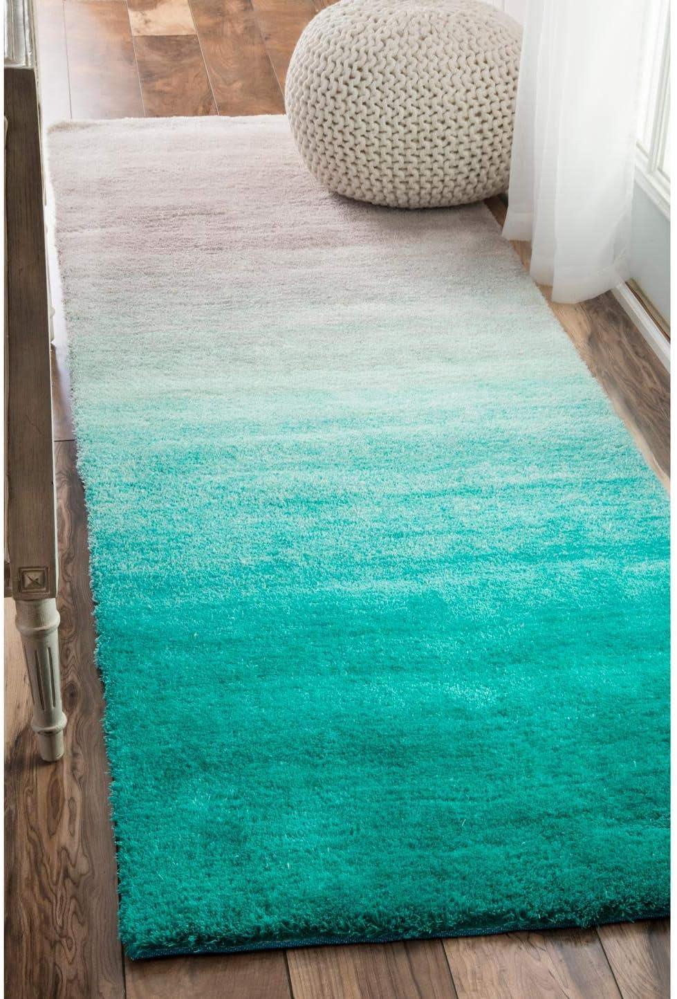 Nuloom Handmade Ombre Shag Shags Runner Indoor Area Rug - Turquoise 2' 6" x 8'