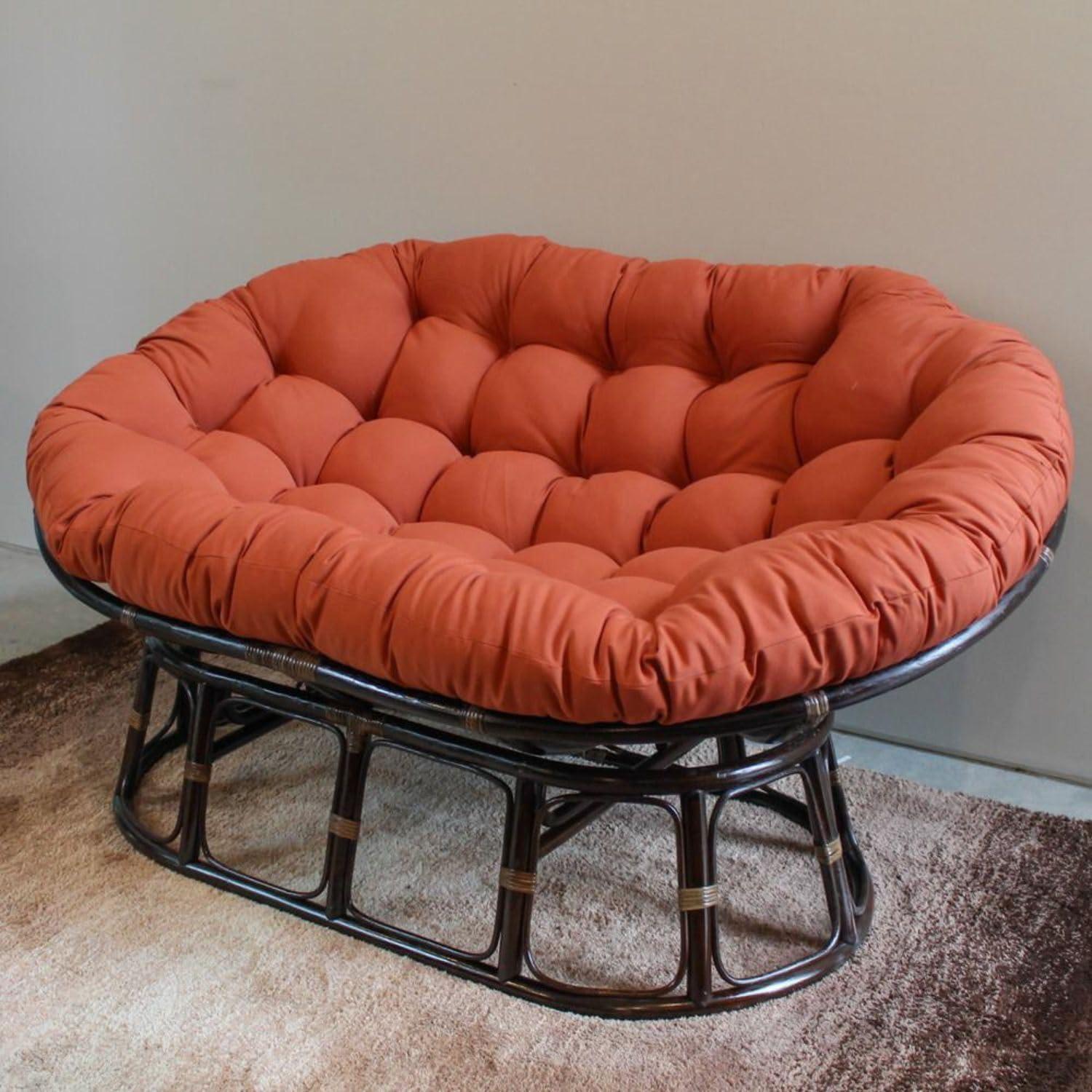 Double Papasan Chair with Orange Microfiber Cushion and Rattan Frame