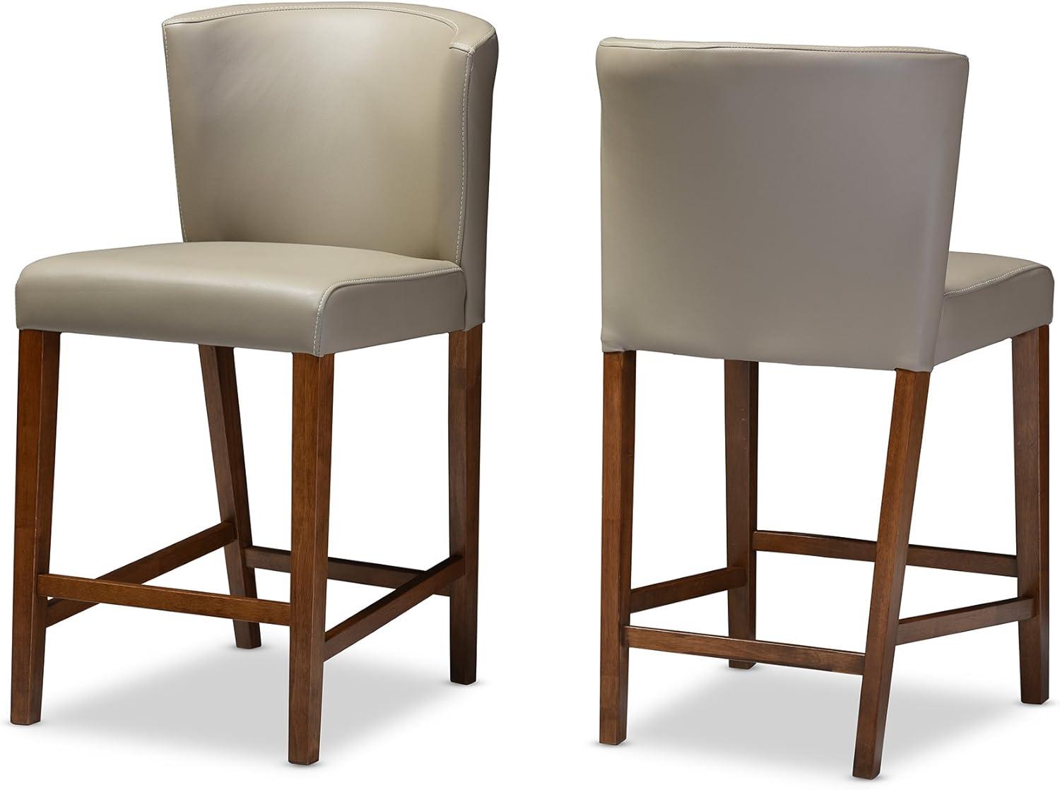 Set of 2 Olivia Wood Faux Leather Pub Counter Height Barstools: Mid-Century Scandinavian Style - Baxton Studio