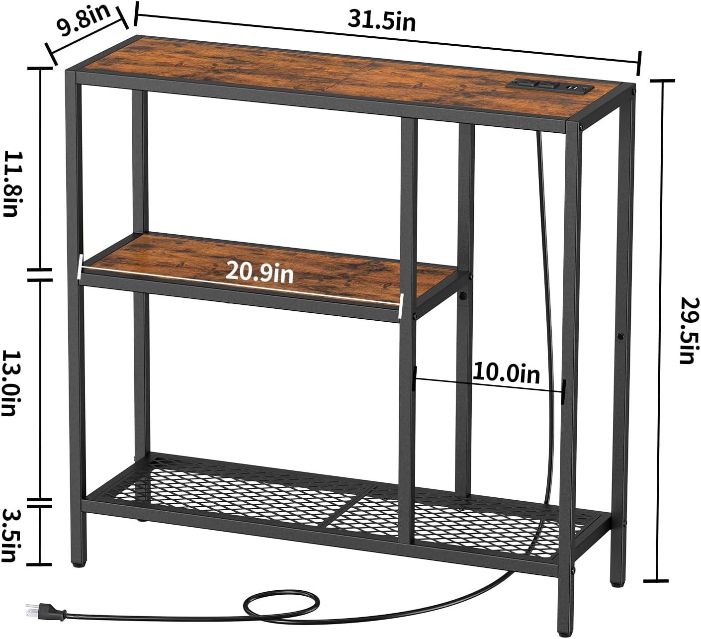 Rustic Brown Metal Frame L-Shaped Console Table with Storage