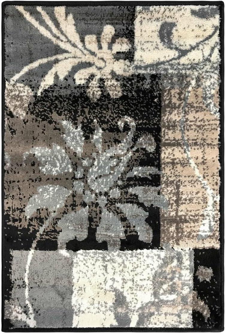 Superior Indoor Area Rug, Jute Backed, Perfect for Office, Living/Dining Room, Bedroom, Kitchen, Hallway, Entryway, Floor, Modern Floral Patchwork Decor, Pastiche Collection, 4' x 6', Beige