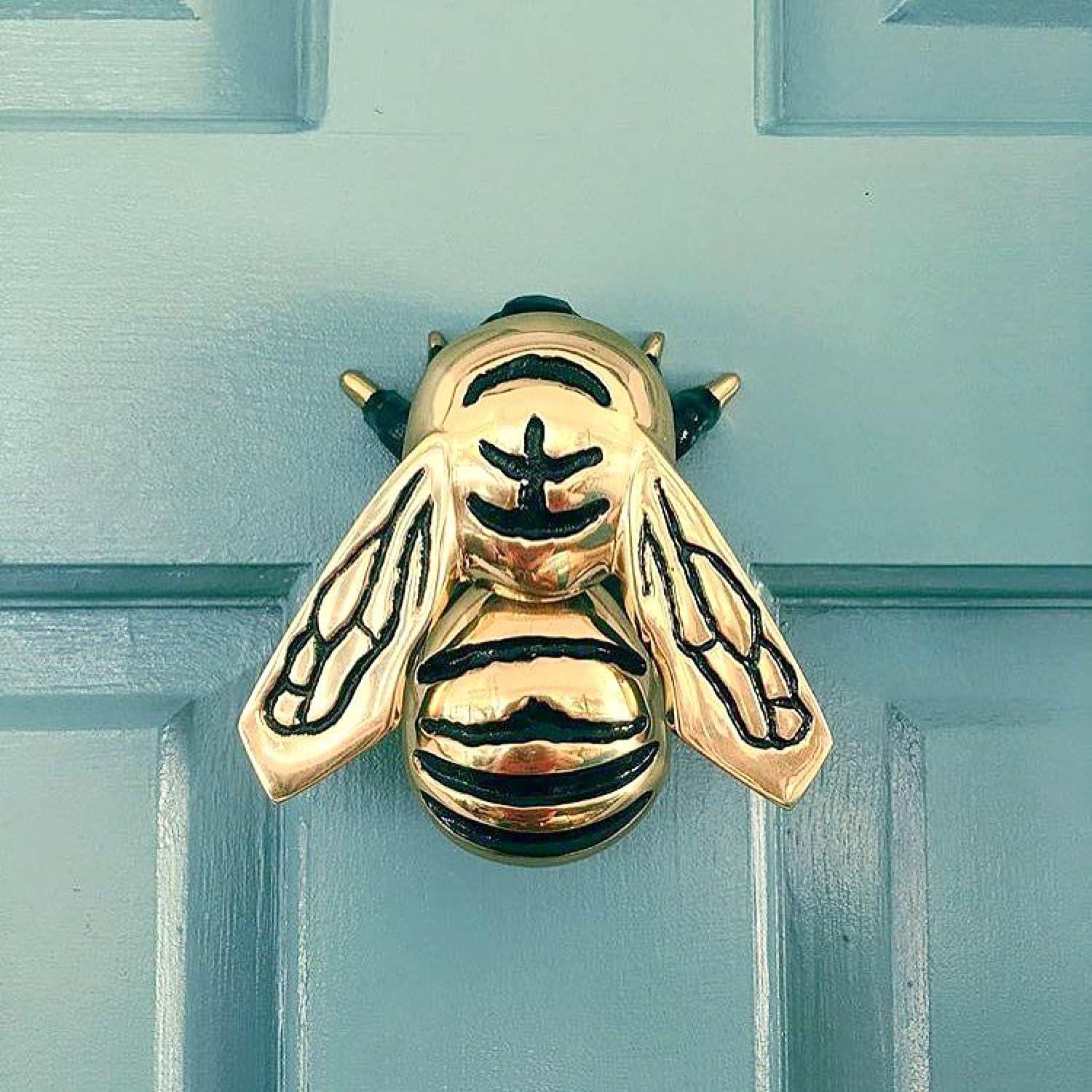 Polished Brass Bumblebee Door Knocker with Black Accents