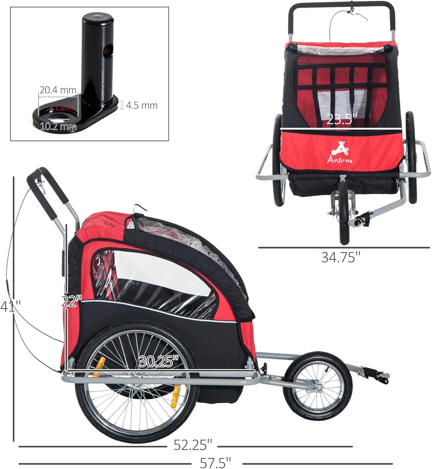 Aosom Elite Three-Wheel Bike Trailer for Kids Bicycle Cart for Two Children with 2 Security Harnesses & Storage