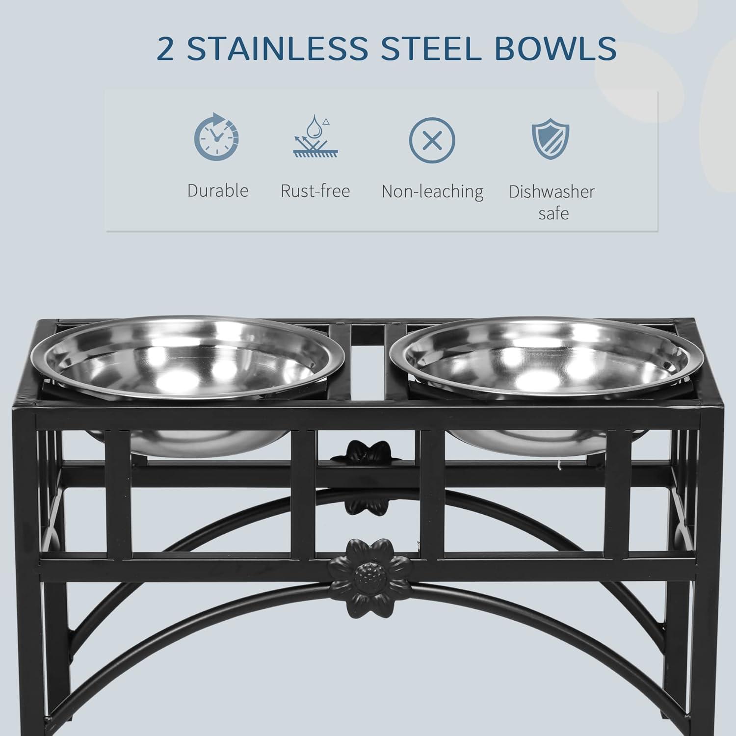 PawHut 22" Double Stainless Steel Heavy Duty Dog Food Bowl Elevated Pet Feeding Station for Medium Sized Dogs