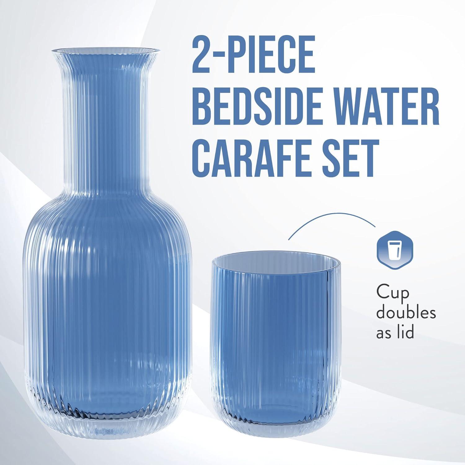 American Atelier Bedside 28 oz Water Carafe with Tumbler/Lid - Blue