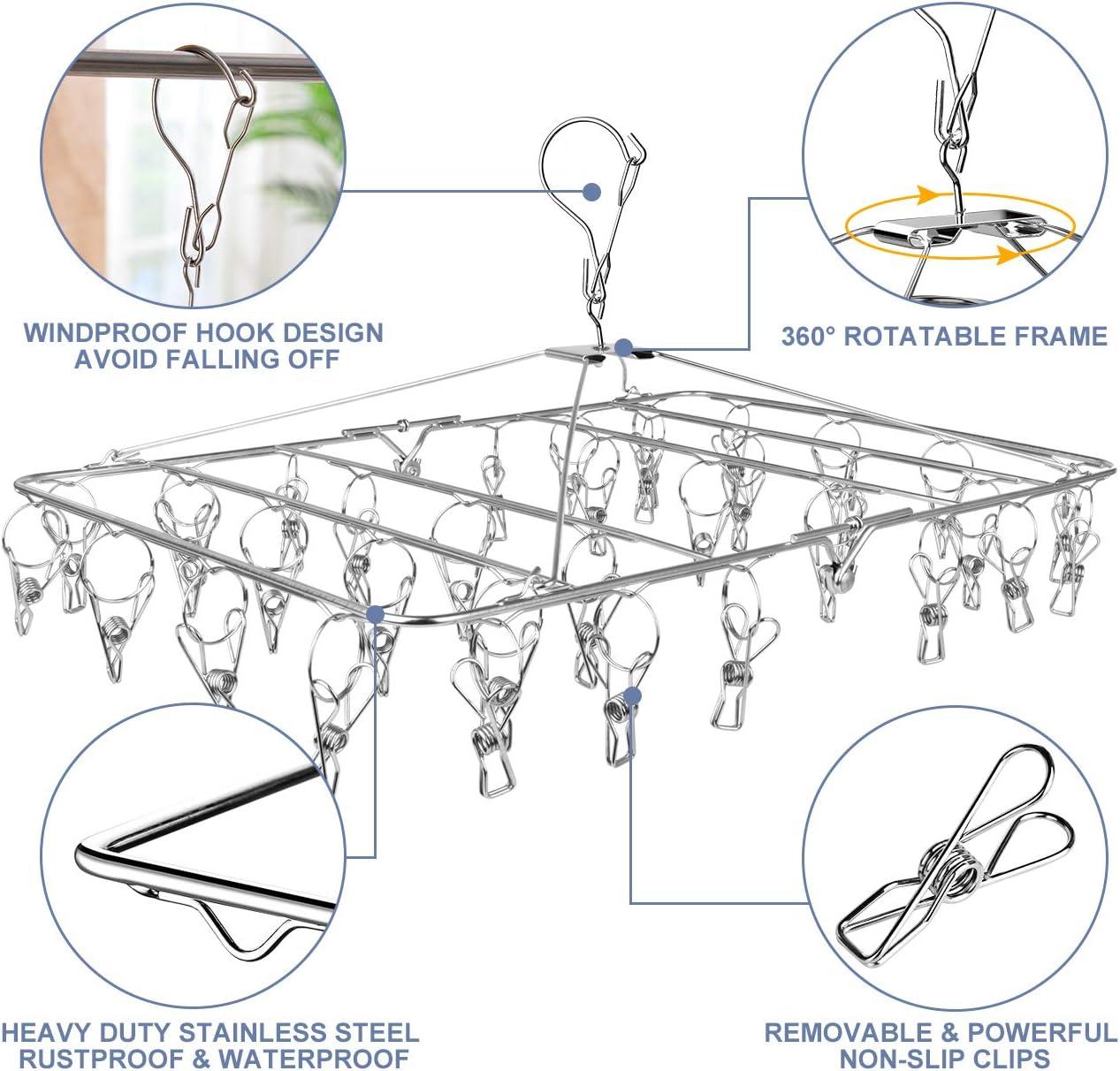 Paraugas Clothes Drying Rack, Fayleeko 52 Clips Stainless Steel Laundry Drying Rack Folding Sock Hanger, Underwear Hanger, Clothes Hangers for Drying Towels, Bras, Lingerie, Baby