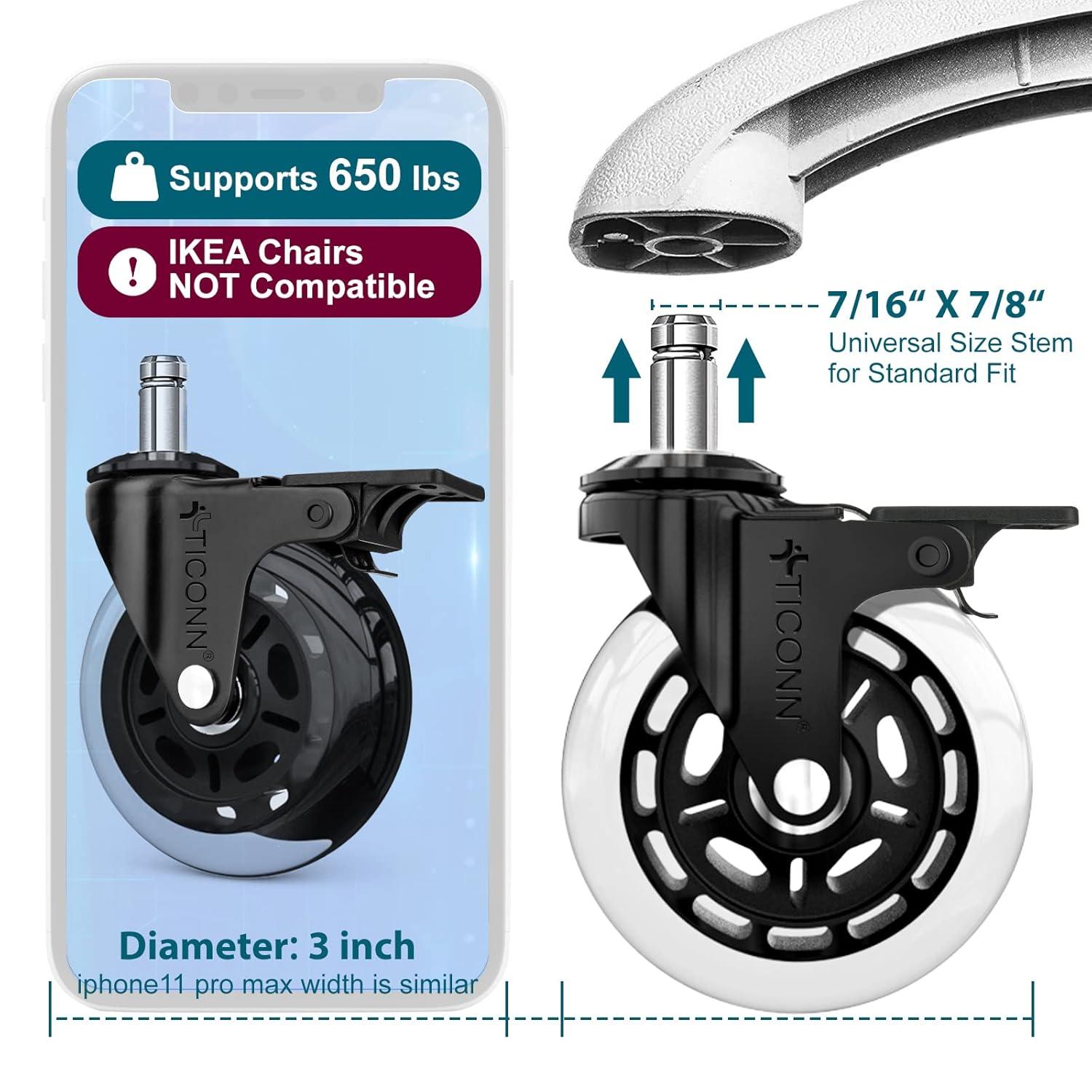 Clear Polyurethane Office Chair Caster Wheels Set of 5