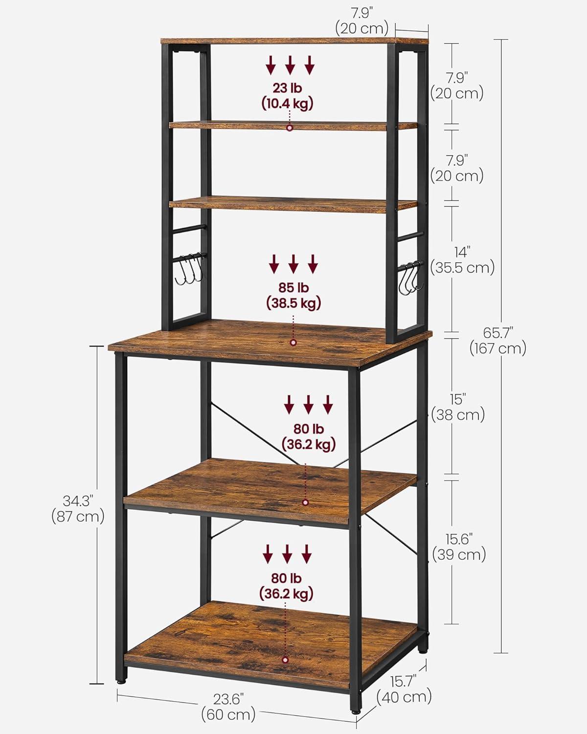 VASAGLE 6-Tier Bakers Racks for Kitchens, Narrow Bakers Rack, Microwave Stand with Storage