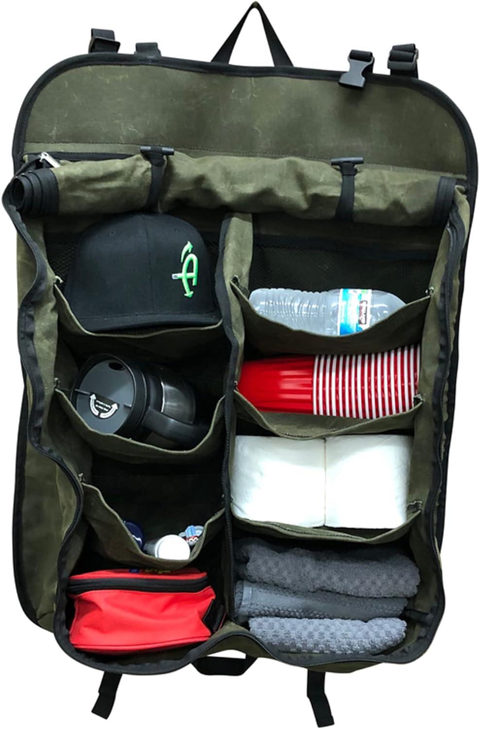 Green Waxed Canvas Camping Gear Storage Bag with 8 Pockets