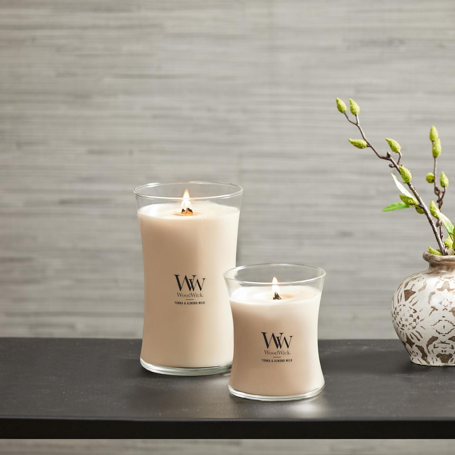 Woodwick Large Hourglass Candle, Tonka & Almond Milk, 21.5 oz