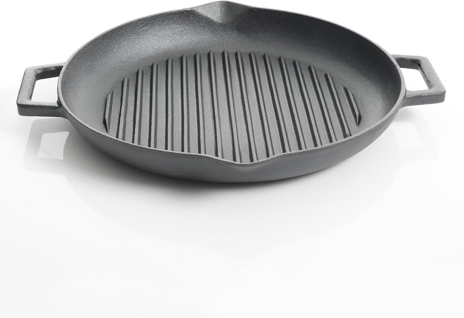 Addlestone 12-Inch Black Cast Iron Grill Pan with Dual Pouring Spouts