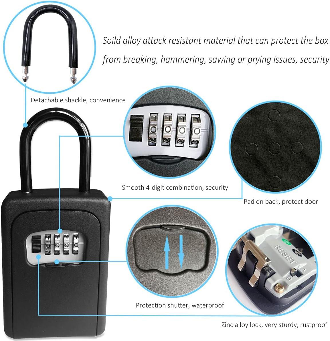 XIAOGZAHUOP Secure Black Portable Wall Mount Combination Lock Box with Resettable Code for Spare Keys – Ideal for Apartments  Outhouses  and Realtors – Includes Key Lock Feature (1 Piece)