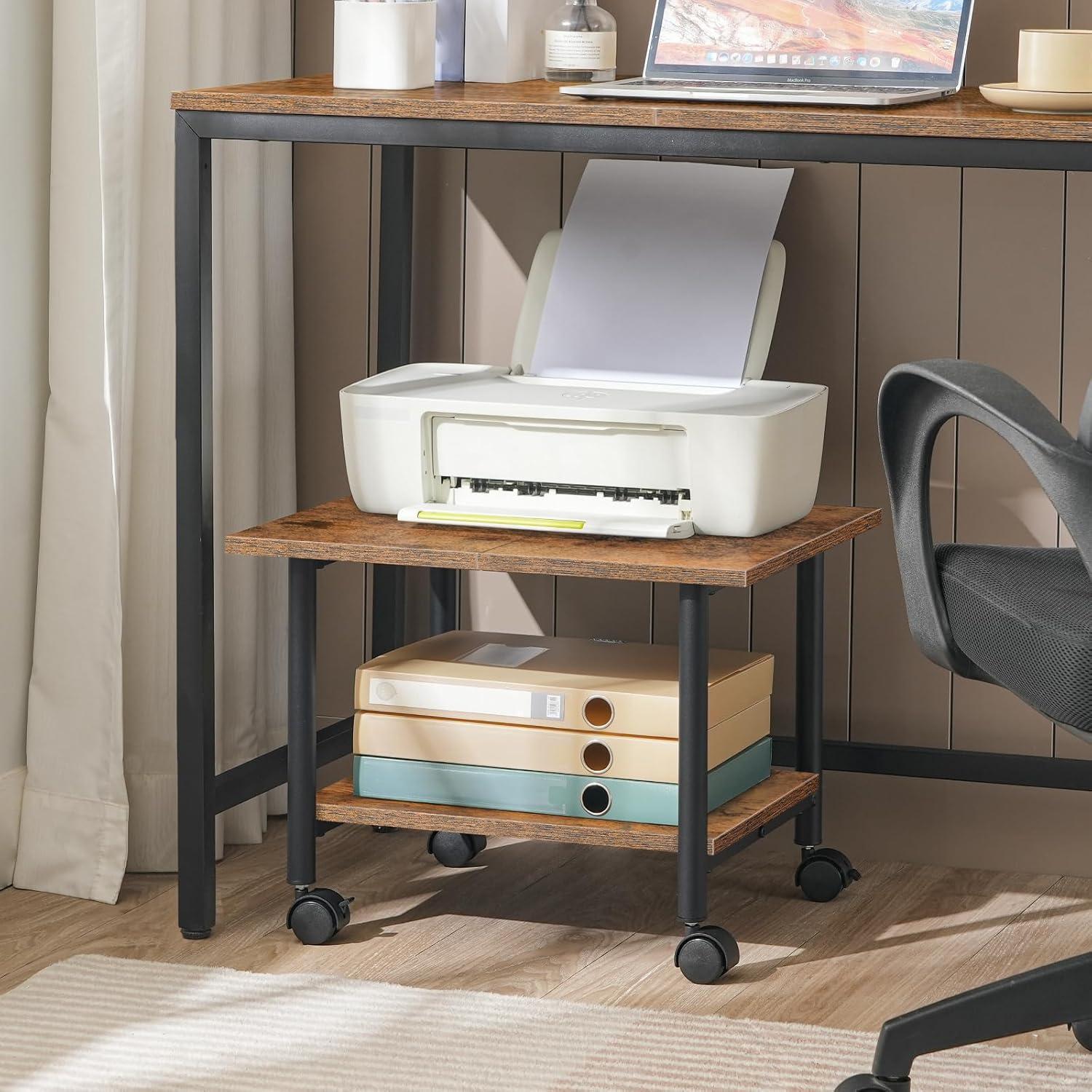 HOOBRO 2-Tier Mobile Printer Stand Under the Desk Printer Cart on Wheels Home Office BF02PS01