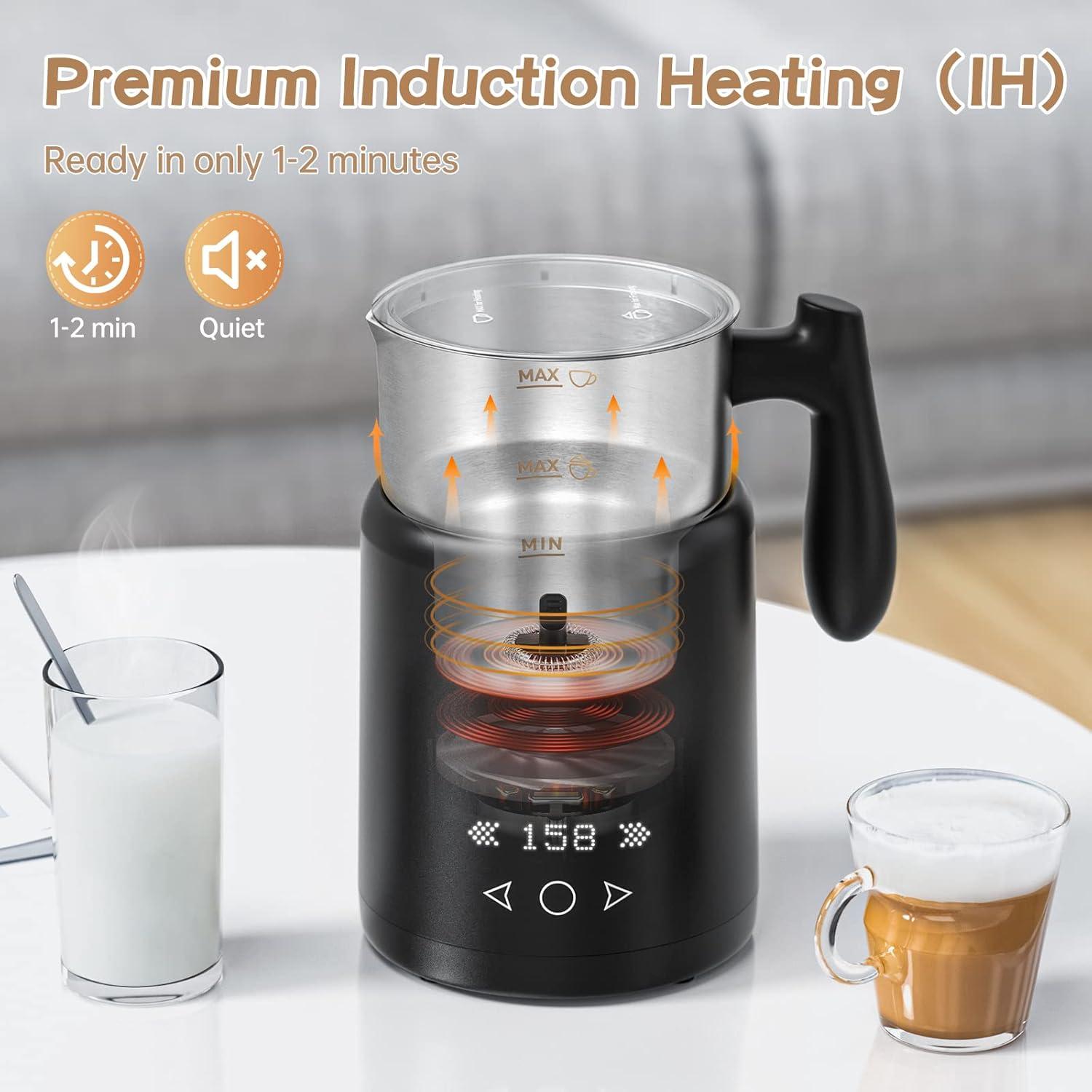 Secura Milk Frother, 5-IN-1 Electric Milk Steamer with Detachable Stainless Steel Jug Automatic Hot/Cold Foam & Hot Chocolate Maker with LED Touch Screen, Temperature Display, Induction Heating