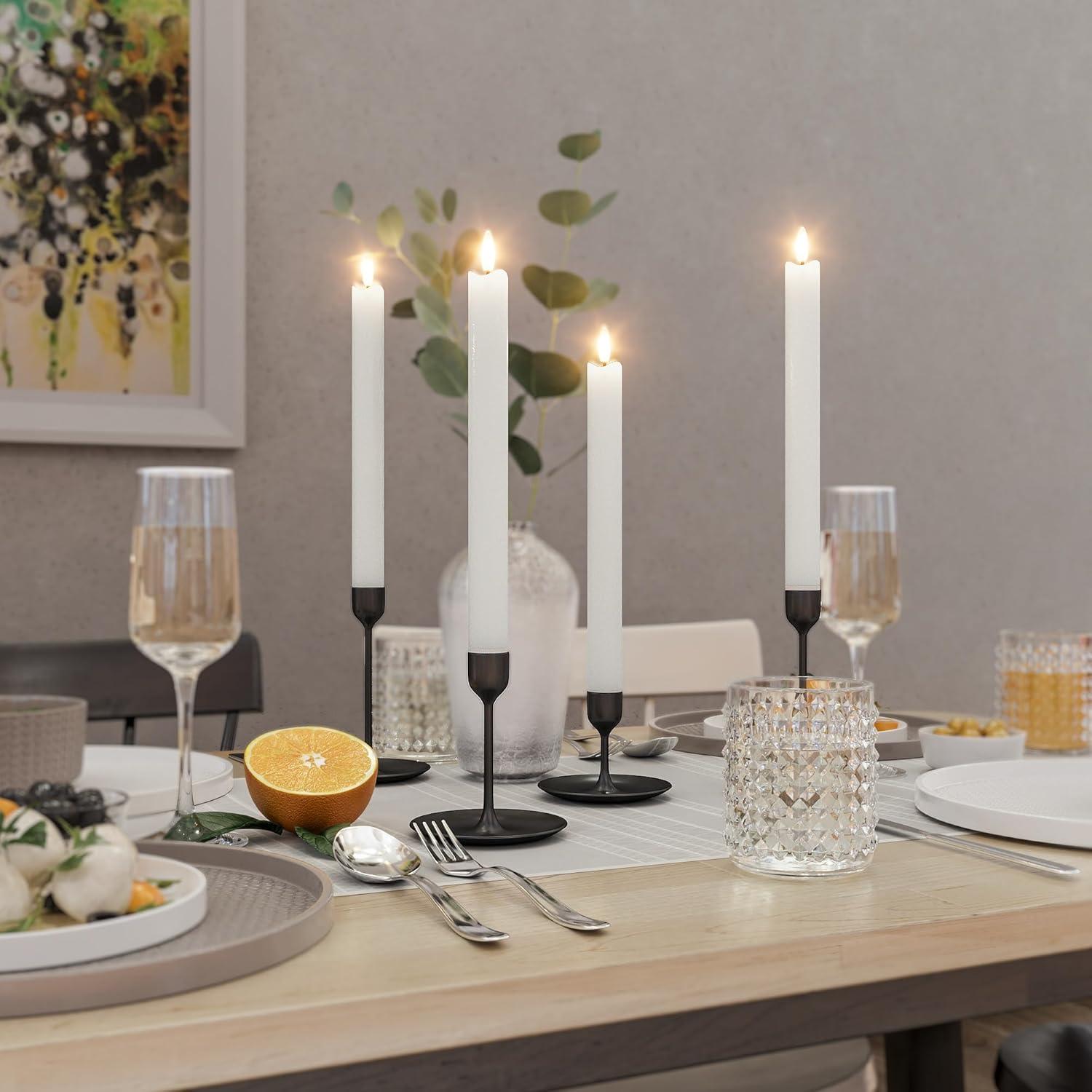 Rechargeable Flameless Taper Candles With Charging Station, 6 Pcs Real Wax LED Taper Candles Flickering With Remote&Timer, 3D Flame Candlesticks For Home Wedding Christmas Decor