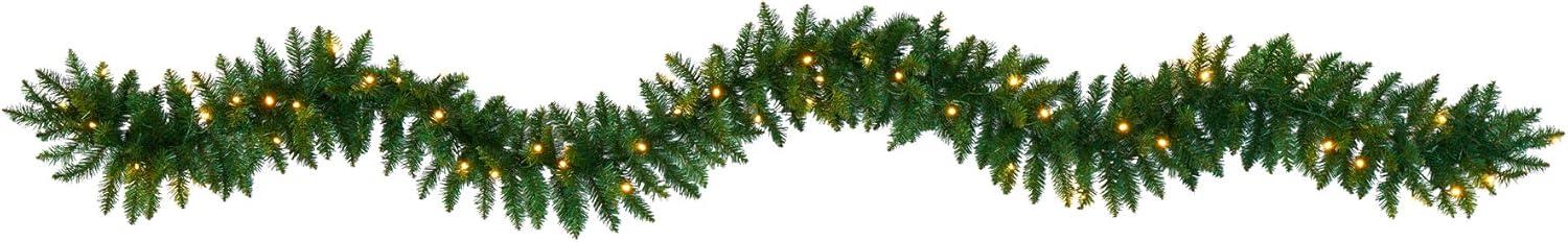 Nearly Natural 9’ Christmas Pine Artificial Garland with 50 Warm White LEDs Lights