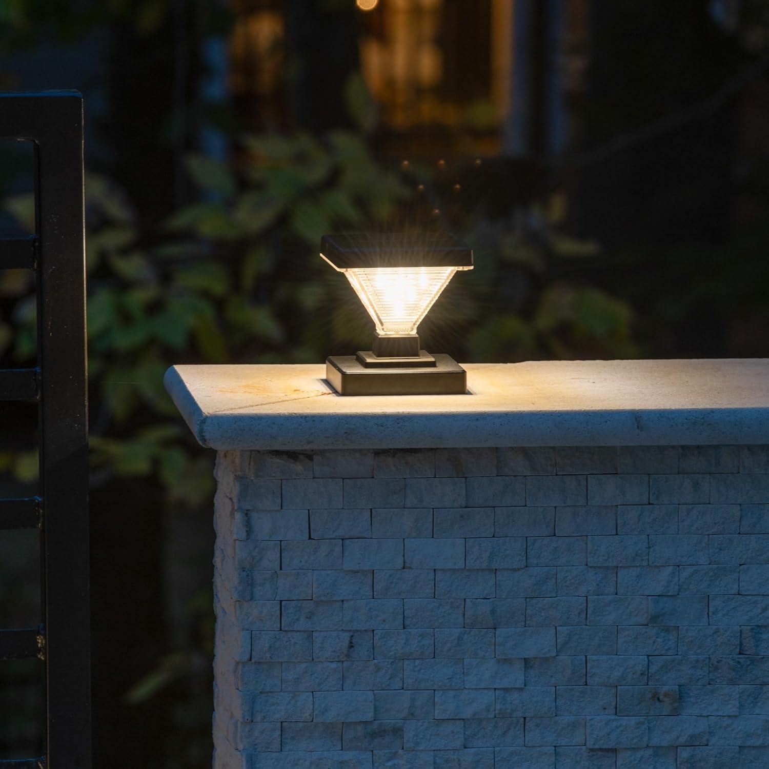Gama Sonic Luxor Black 4x4 and 5x5 Solar LED Deck Post Cap Light with Warm White and Hi/Lo Mode for Backyard and Wood Fence(2-Pack) (Set of 2)