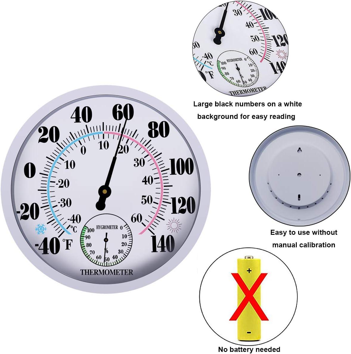 Uanit Indoor Outdoor Thermometer Large Numbers Wall Thermometer Hygrometer Waterproof Does not Require Battery Wireless Hanging Hygrometer Garden Decoration