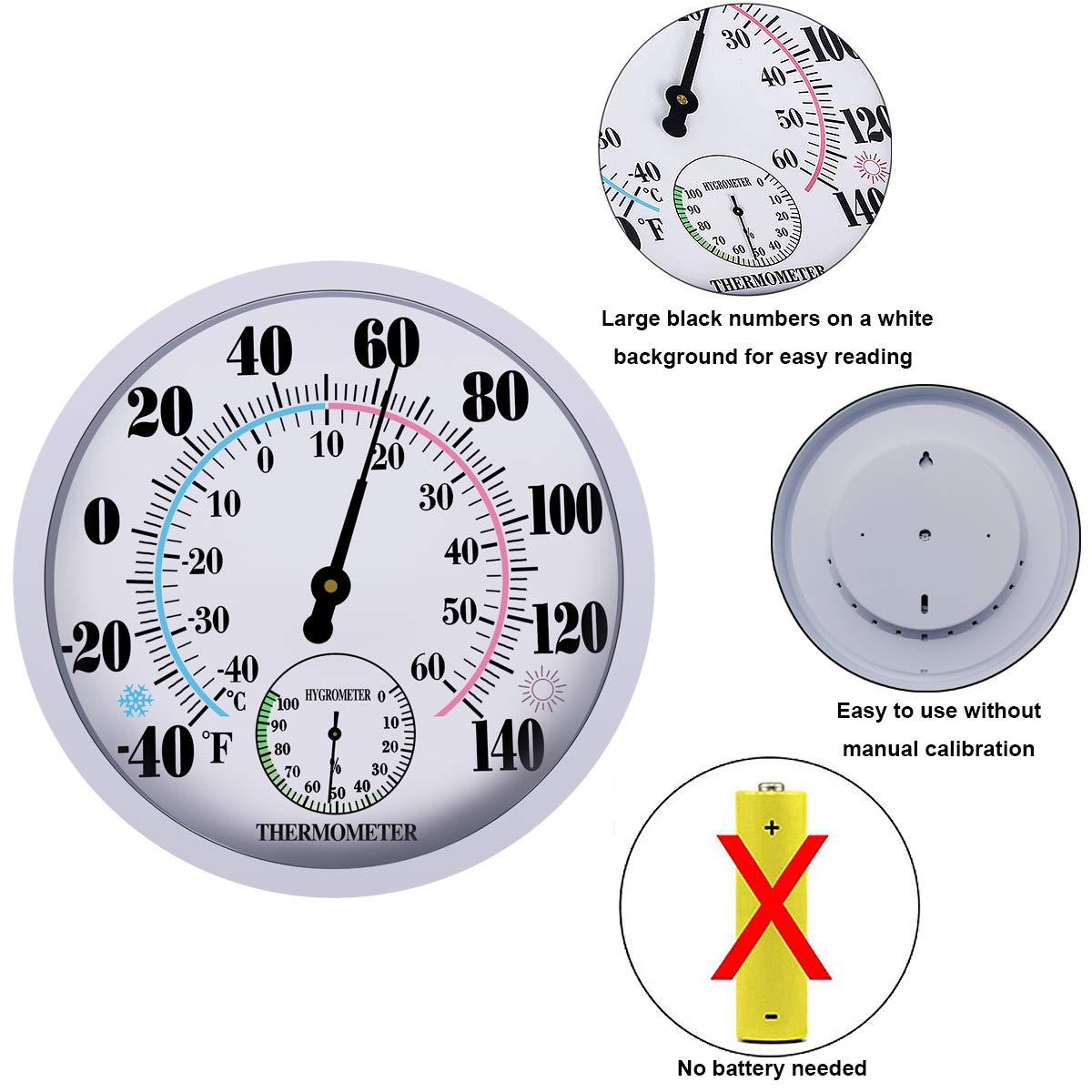 Uanit Indoor Outdoor Thermometer Large Numbers Wall Thermometer Hygrometer Waterproof Does not Require Battery Wireless Hanging Hygrometer Garden Decoration