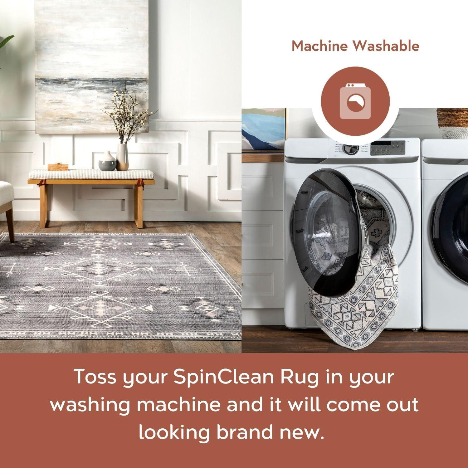 Nuloom Evalyn Southwestern Pet Friendly Machine Washable Area Rug, 5' x 8', Grey