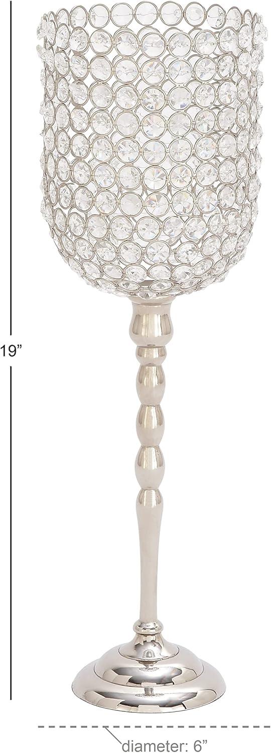 19" x 6" Glam Inverted Bell Shaped Aluminum Iron and Crystal Candle Holder - Olivia & May: Luxury Tabletop Votive Stand