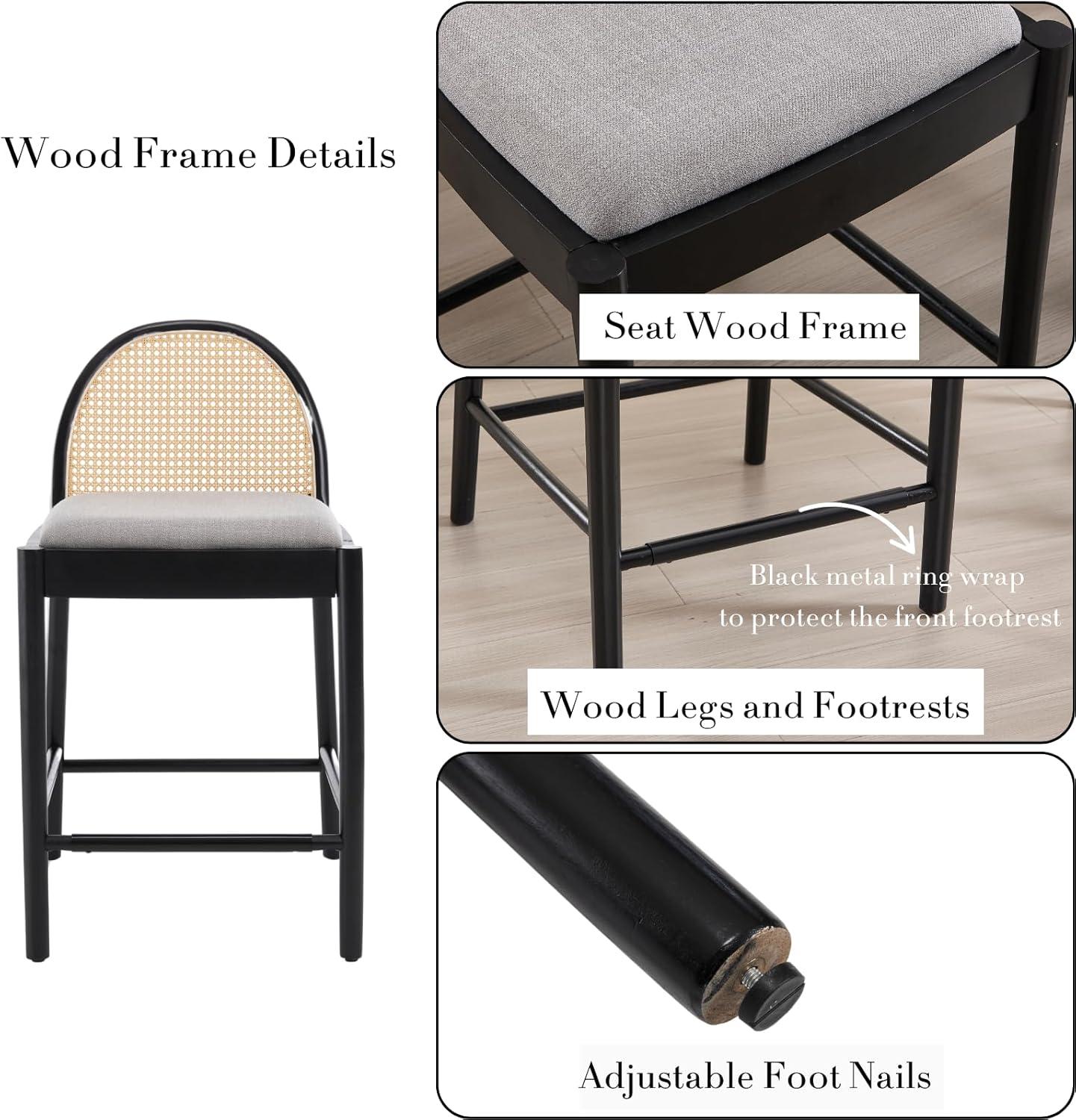 Bayou Breeze Emington Modern Stools with Rattan Backrests and Wood Frame (Set of 2)
