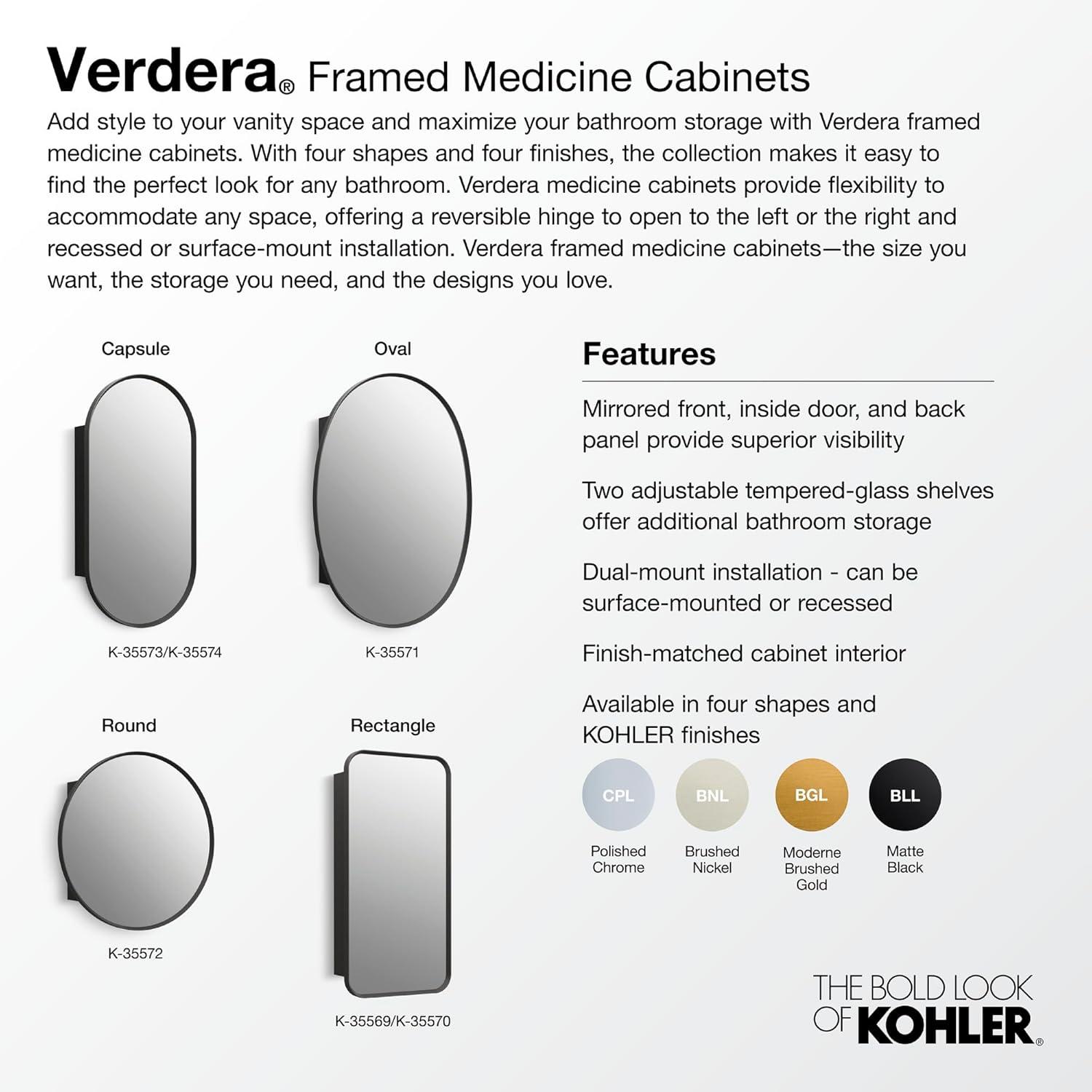 Verdera Surface Mount or Recessed Rectangular Framed Medicine Cabinet