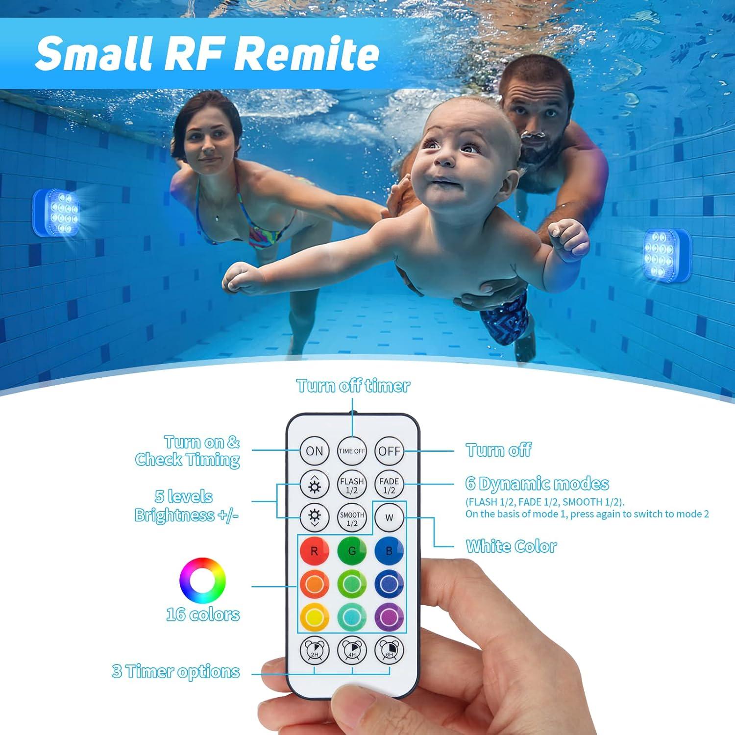 Pool Lights for Above Ground Pools Waterproof with Remote, Underwater Rechargeable 2600mAh Battery Magnetic 16 Color Changing Floating Submersible Pool Light for Inground Pool LED Lights Party Decor
