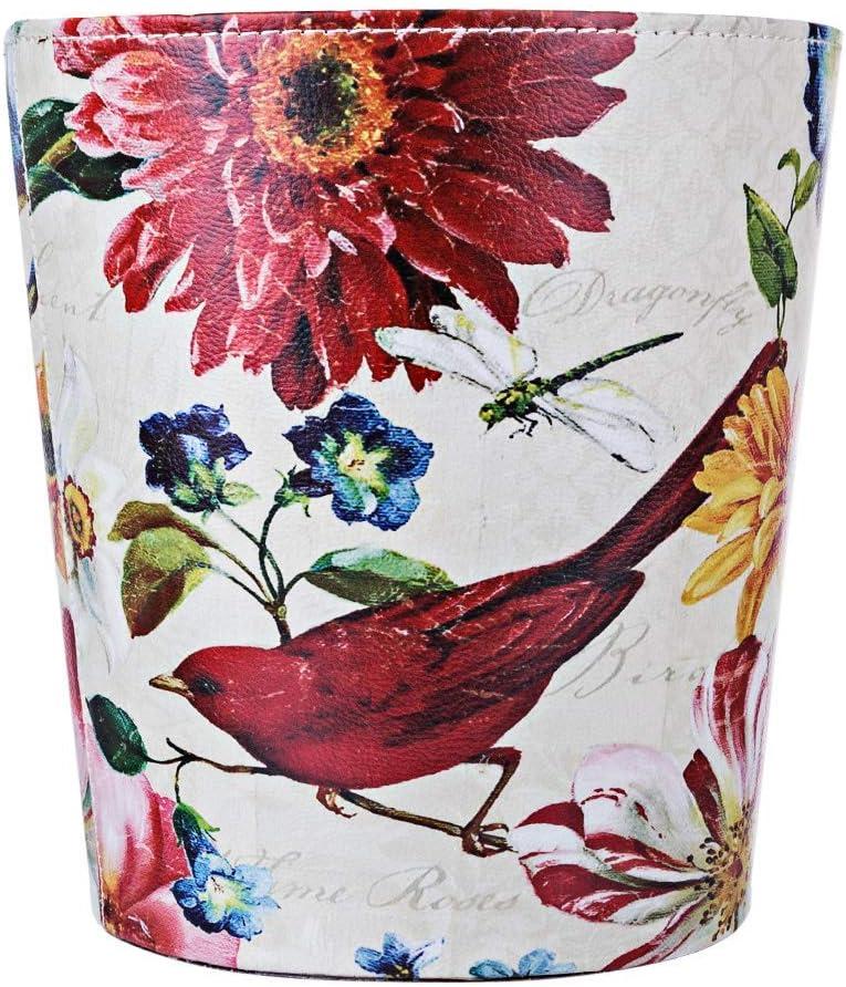 Retro Floral Pattern Waterproof Cylindrical Trash Can