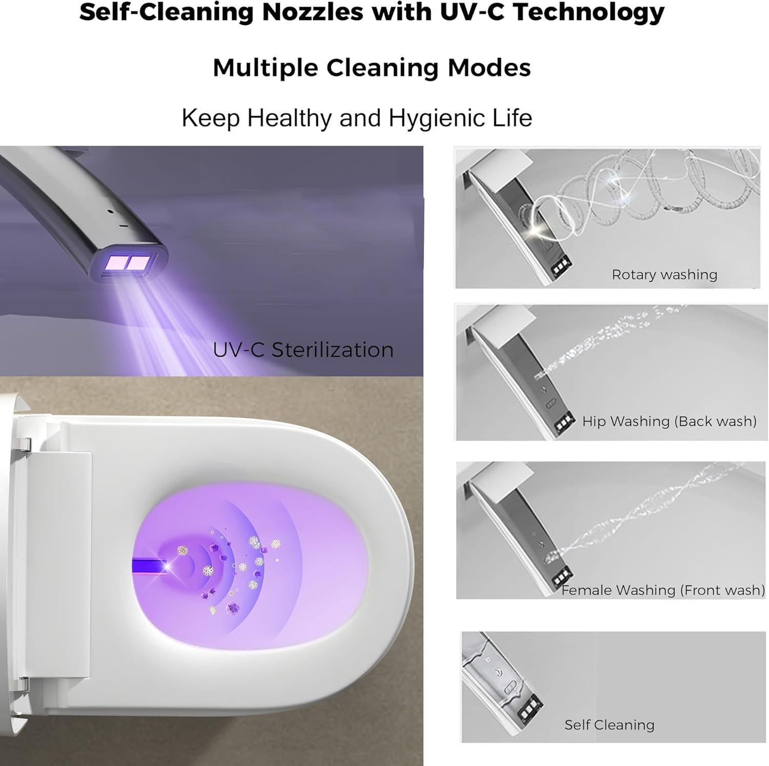 Auto Open/Close Lid Smart Toilet Bidet with Built-in Tank, Auto Flush & Wash, Elongated Heated Seat, Adjustable Water Temperature, and LED Light (1.28GPF)