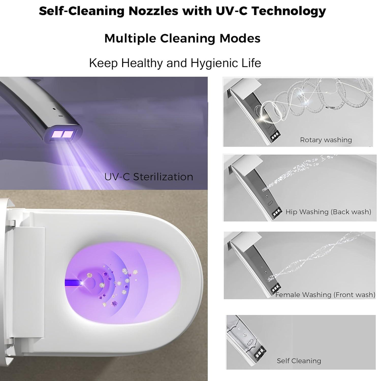 Auto Open/Close Lid Smart Toilet Bidet with Built-in Tank, Auto Flush & Wash, Elongated Heated Seat, Adjustable Water Temperature, and LED Light (1.28GPF)