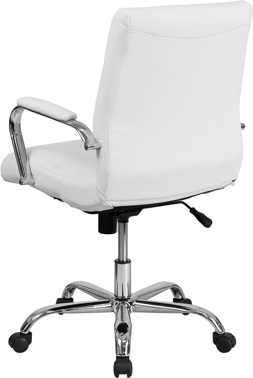 White Mid-Back LeatherSoft Swivel Executive Chair with Chrome Base