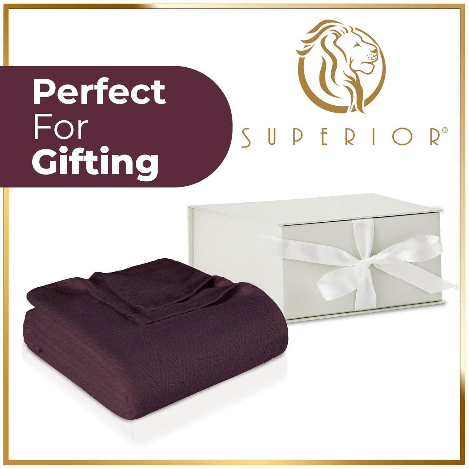 Superior Dobbyweave Knit Cotton Blanket, All Season Breathable Bed Blanket, Twin 66" x 90", Plum
