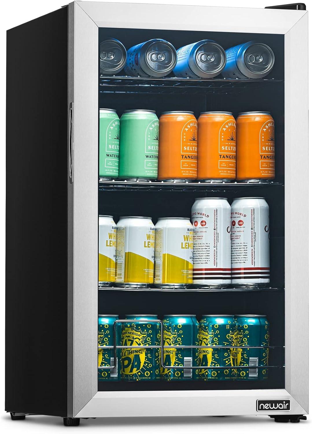 Newair 100 Can Beverage Fridge With Glass Door, Small Freestanding Mini Fridge In Stainless Steel