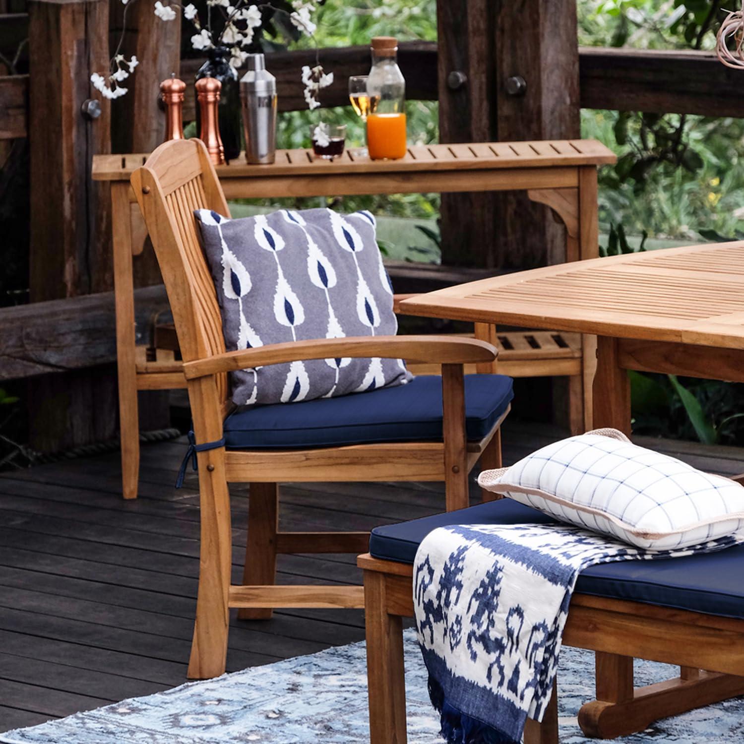 Cambridge Casual 6pc Caterina Teak Wood Outdoor Dining Set with Beige Cushion: Weather-Resistant, 2" Umbrella Hole, Galvanized Steel Hardware
